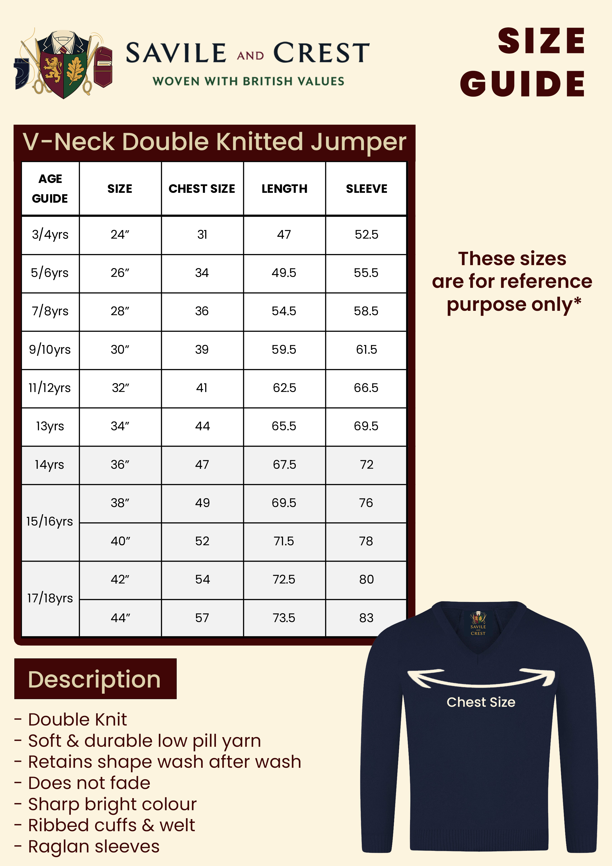 Double Knit Jumper Size Chart