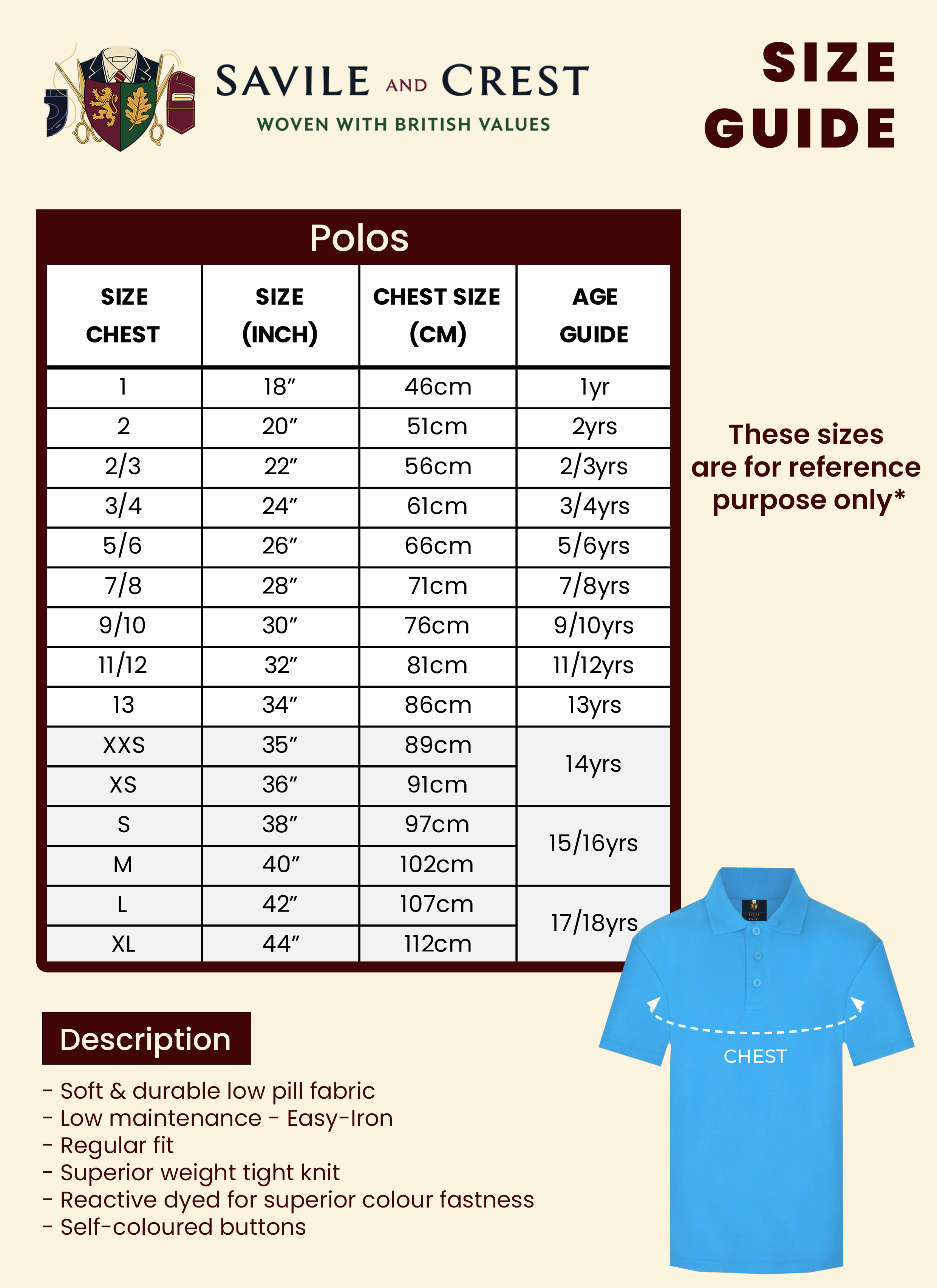 Polo Size Chart