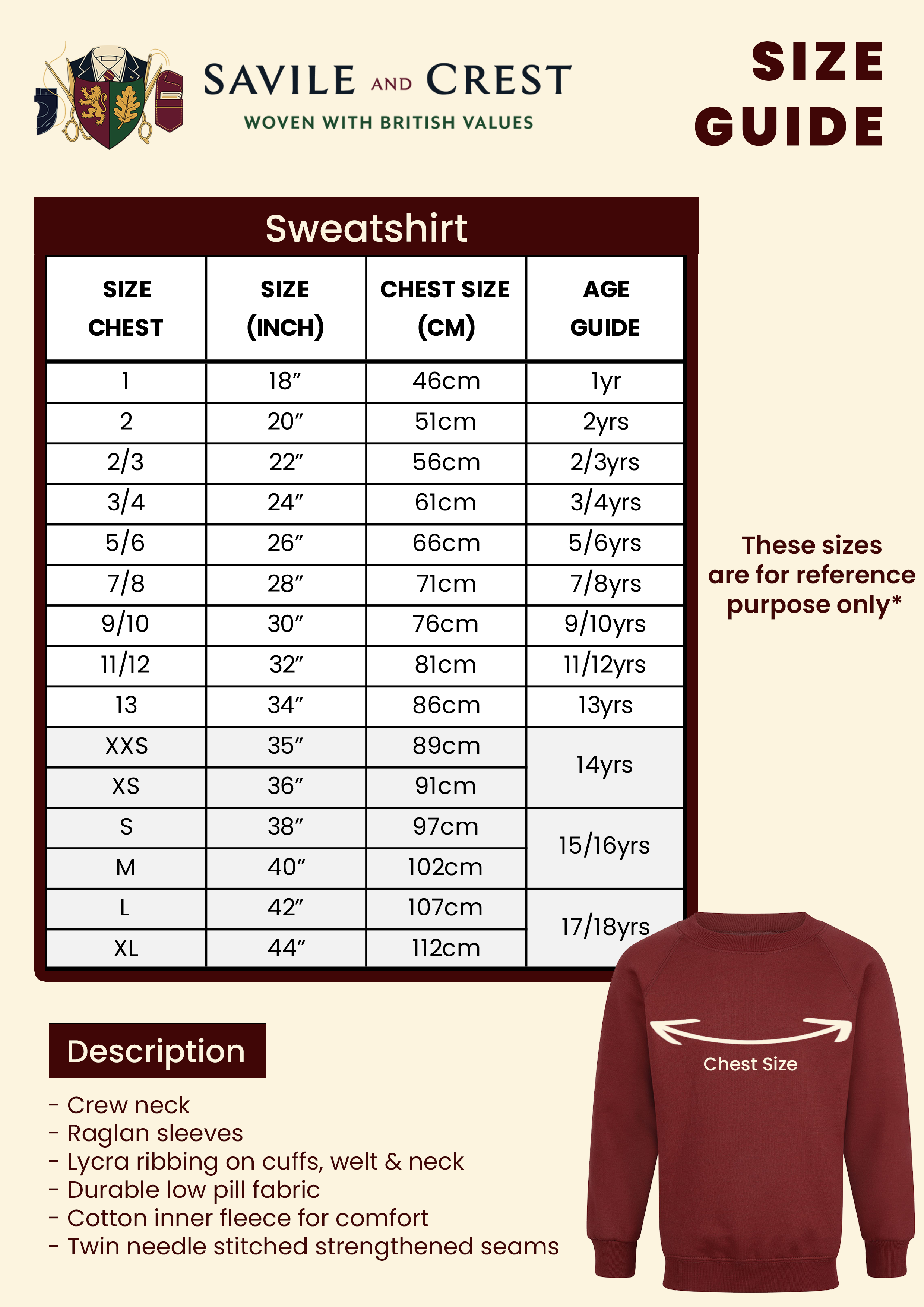 Sweatshirt Size Chart